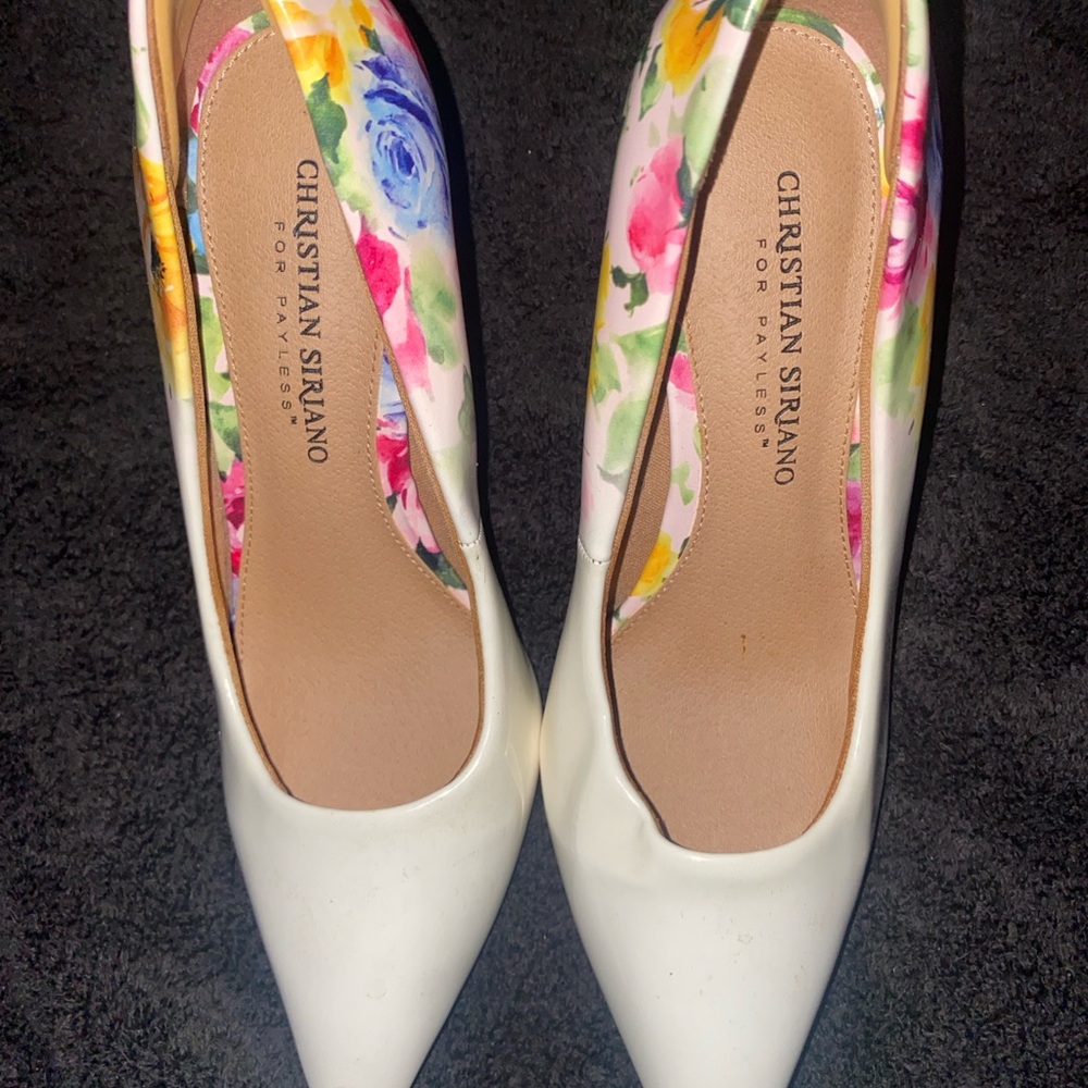 Christian Siriano White Heels with Floral Design